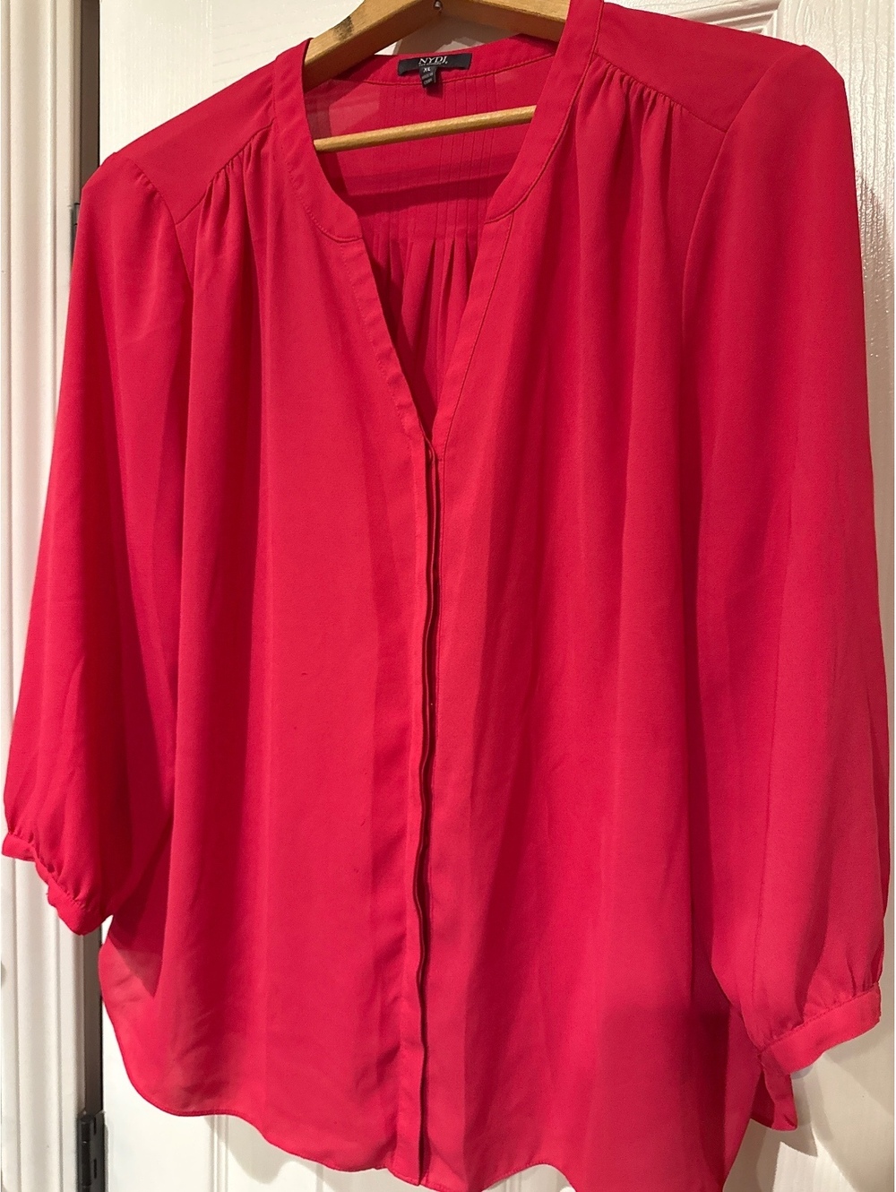 NYDJ Red 3/4 Sleeve Button-Up Blouse Size XL